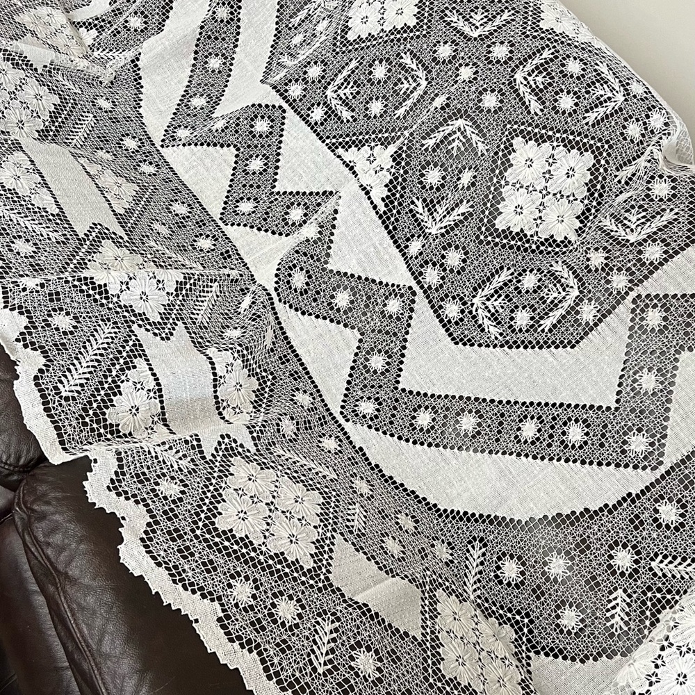 Vintage white large tablecloth New